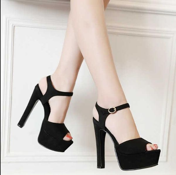 

dress shoes 2021 summer fish mouth high heels night club thick heel platform women's sandals 6013-5, Black