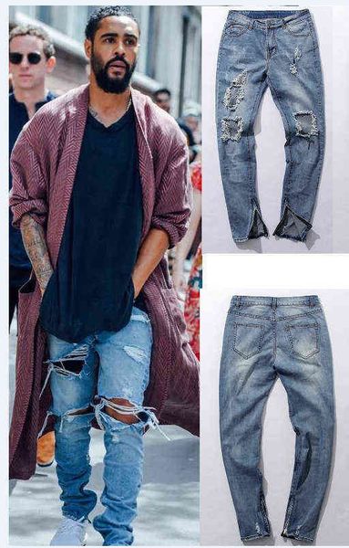 

men's jeans 2021 jeans straight slim fit locomotive big hole pants men's small leg jeans, Blue