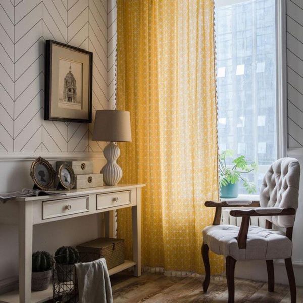 

yellow geometry curtains cotton and linen fabric curtain for living room bedroom kitchen window home decorative & drapes