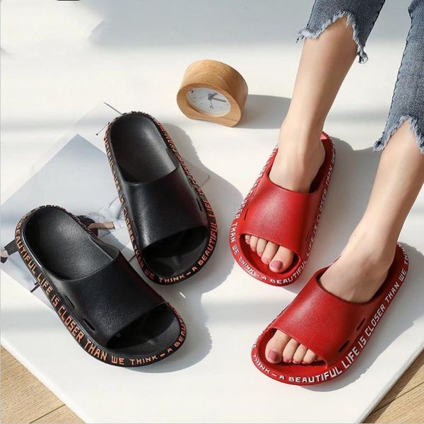 

slippers summer women men beach slide sandals cool words alphabet non-slip soft sole couple ladies home outdoor bathroom shoes, Black
