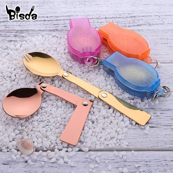 

pcs/set portable folding spoon and fork set 304 stainless steel camping picnic cutlery kit dinnerware sets travel utensil out flatware