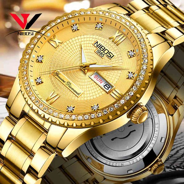 

watches nibosi mechanical golden luxury for men waterproof brand casual business watch classic male clock full steel, Slivery;brown