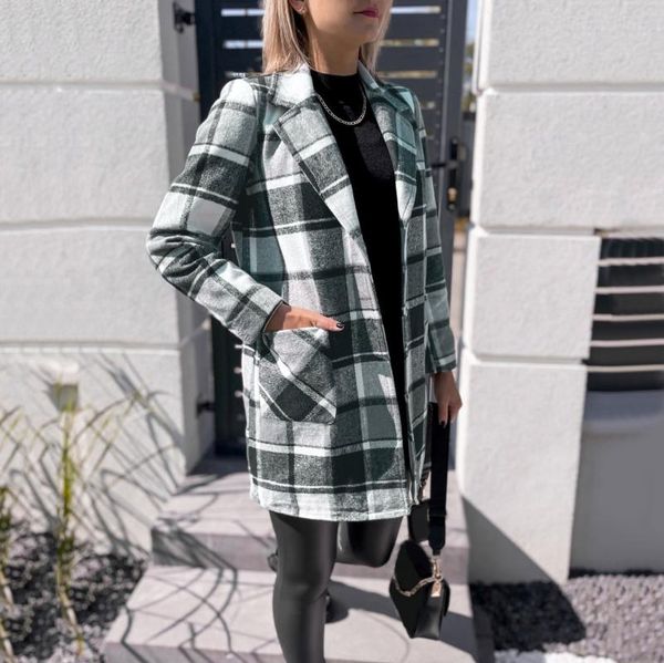 

women's jackets casual brushed plaid jacket coat for women autumn fashion lapel button down long-sleeved blouse loose female outerwear, Black;brown