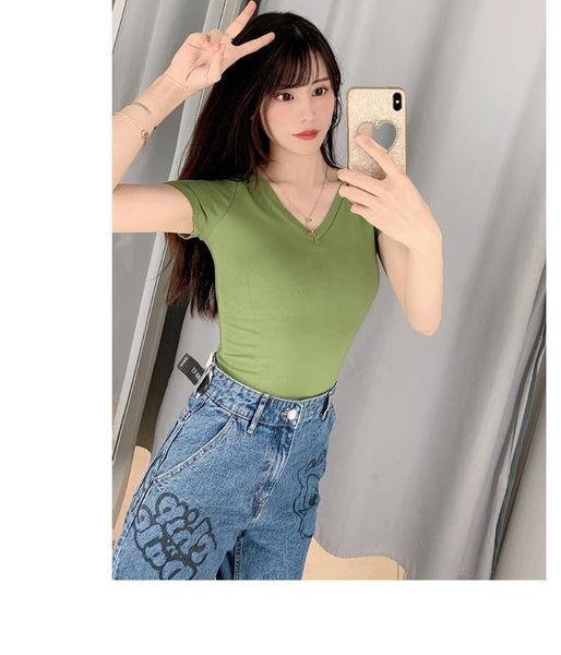 

fashion round neck short sleeved women t shirts summer cotton slim, White