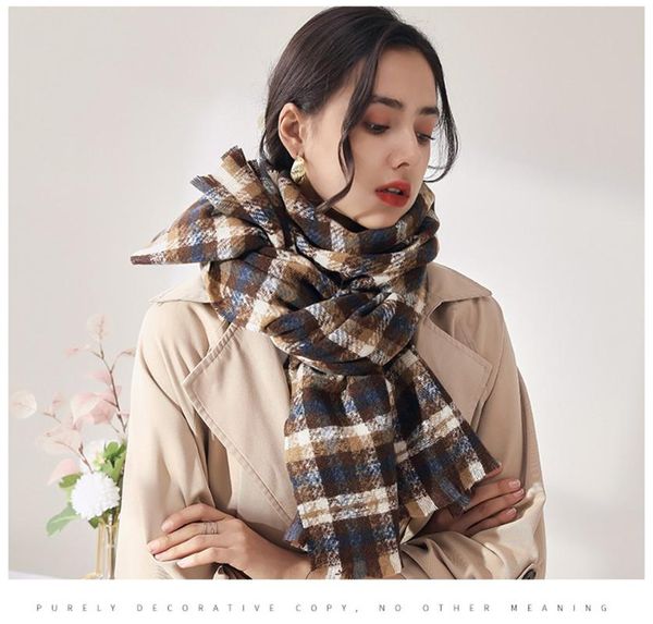 

hats, scarves & gloves sets simple fashion plaid scarf women sweet and cute imitation cashmere winter girl warm long shawl, Blue;gray