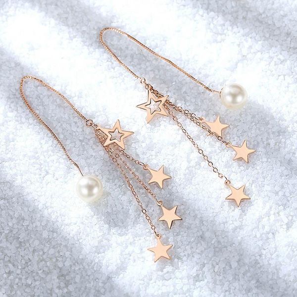 

long tassel earrings women five-pointed star round retro jewelry dangle & chandelier, Silver