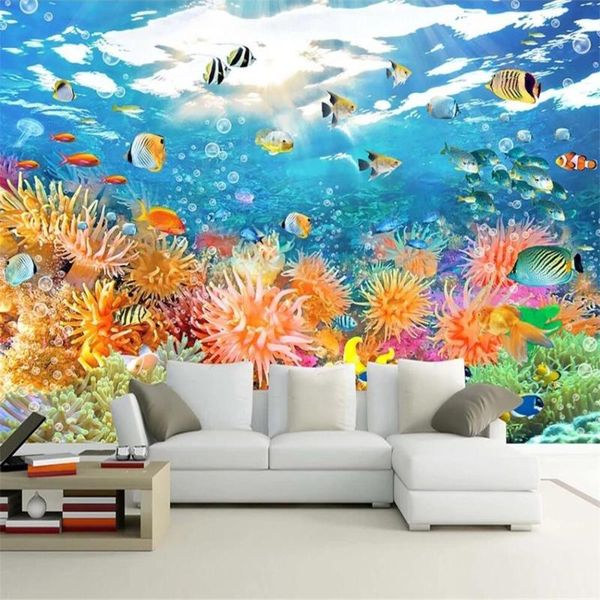 

wallpapers milofi custom 3d wallpaper mural underwater world coral reef fish school background wall for living room bedroom decoration pain