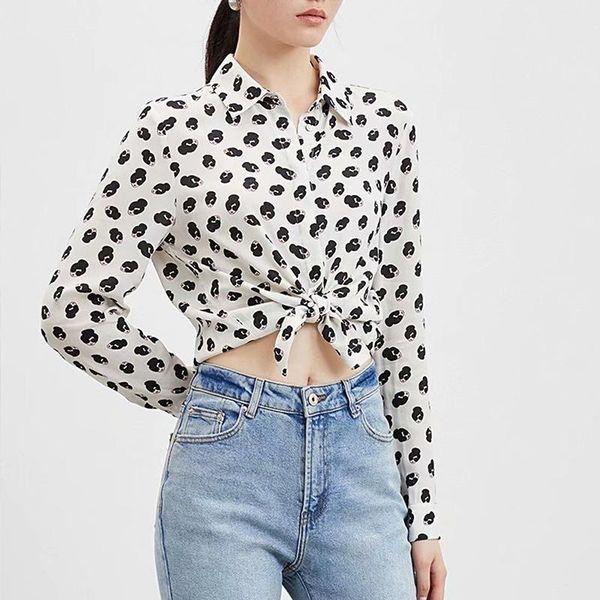 

women's blouses & shirts women summer casual print 2021 full sleeve turn-down collar female fashion street sweet clothes blusas, White