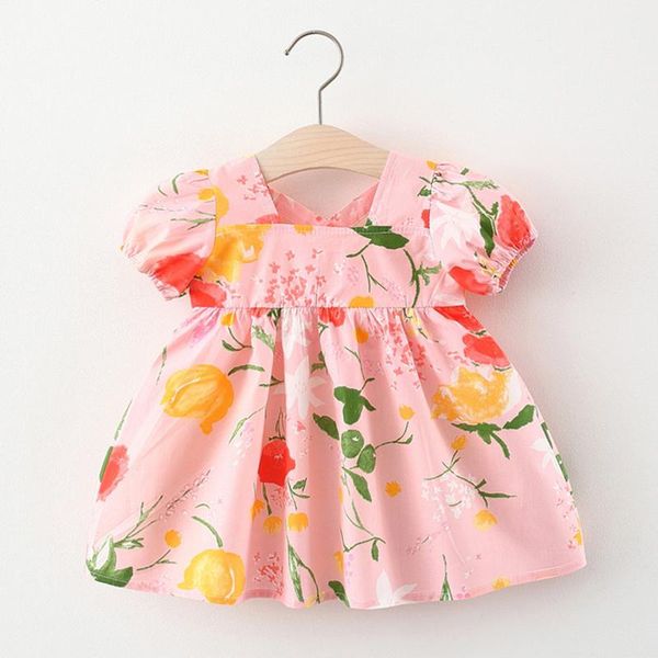 

girl's dresses girl dress toddler baby kids summer floral puff sleeve princess casual holiday vocation beach clothes 1-5 years vestido, Red;yellow