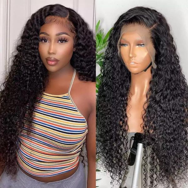 

alibonnie13x4/13x6 deep wave frontal wig 4x4 human hair lace wigs for black women 5x5 closure 30 inch front1, Black;brown