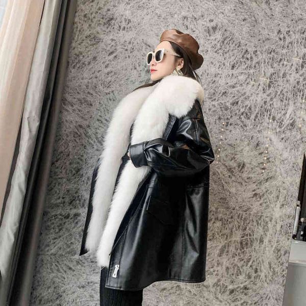 

winter faux fur warm coats vintage leather female thick jacket casual street collar loose outwears 210510, Black