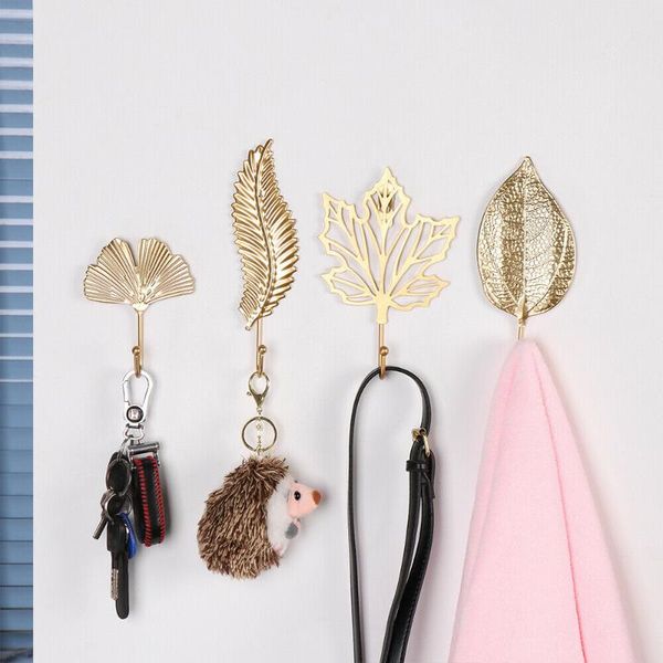 

hooks & rails nordic style gold leaf shape wrought iron hook wall hanger key bags hanging storage rack for towel clothes home decoration