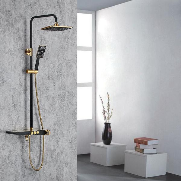 

thermostatic black shower set rainfall bathroom luxury bathtub mixer gold bath cold faucet sets