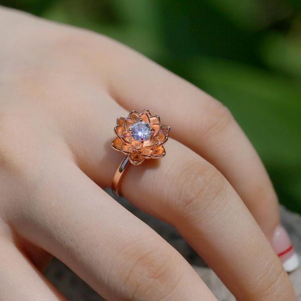 

wedding rings fashion flower ring rose gold color zircon stone band promise for women girls accessories bague femme anillos mujer, Slivery;golden