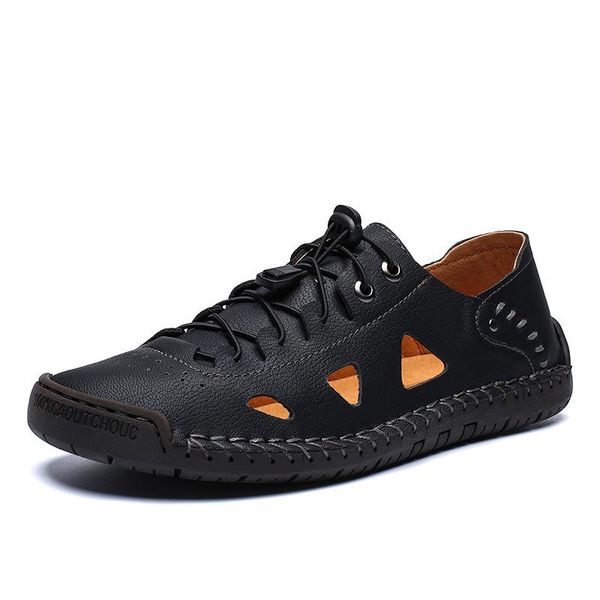 

sandals sandalen rasteira slide leather playa masculino sandali sandel de sandles para cuero sandale vietnam ete sandalet uomo, Black