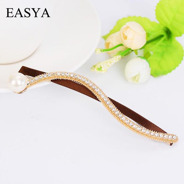 

hair clips & barrettes easya long wave women jewelry rhinestone simulated pearl hairwear ornaments, Golden;silver