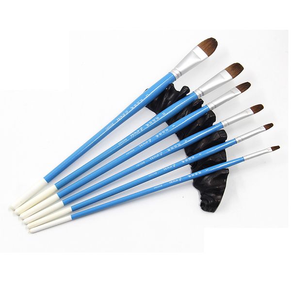 

6 pcs /set weasel hair Painting Brushes Of The Artist Filbert Acrylic Watercolor Gouache Brush Blue long pole drawing supplies, Default color