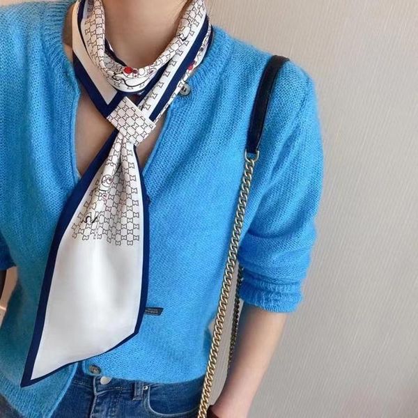 

scarves ilyee 2021 summer dog animal print silk satin scarf for hair headband women designer neck bag scarfs tie bandanas hijab, Blue;gray