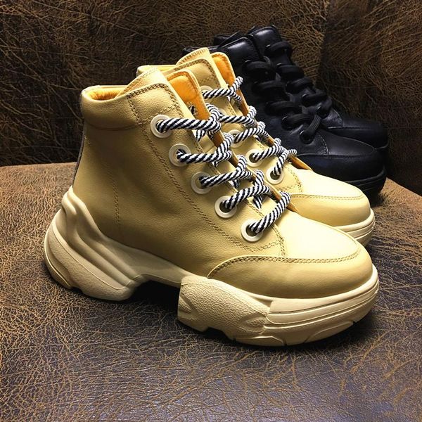 

boots stylish platform winter women high heels ankle leather shoes lace up botas feminina zapatos de mujer, Black