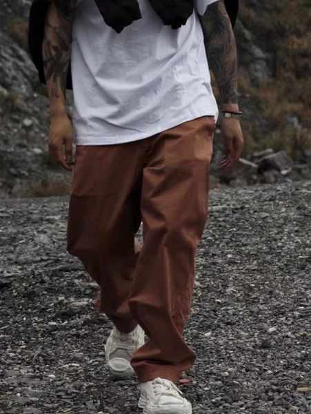 

men solid drawstring waist pants o8ar#, Black