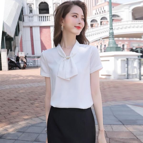 

women's jackets short sleeve white shirt sense of design niche 2021 spring and summer fashion foreign style bow, Black;brown