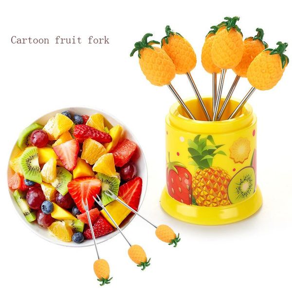 

forks cute pineapple / pitaya shape stainless steel fruit fork mini creative cartoon sign children's dessert cake snack set