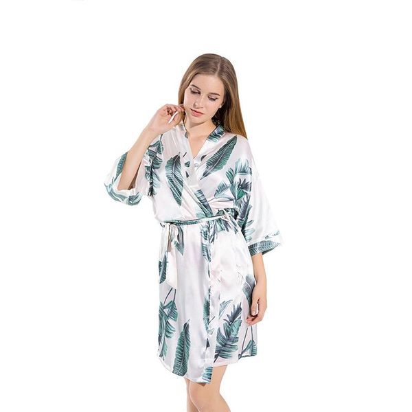 

women's sleepwear women silky satin robe kimono gown summer casual loose nightgown half sleeve nightwear print home dress, Black;red