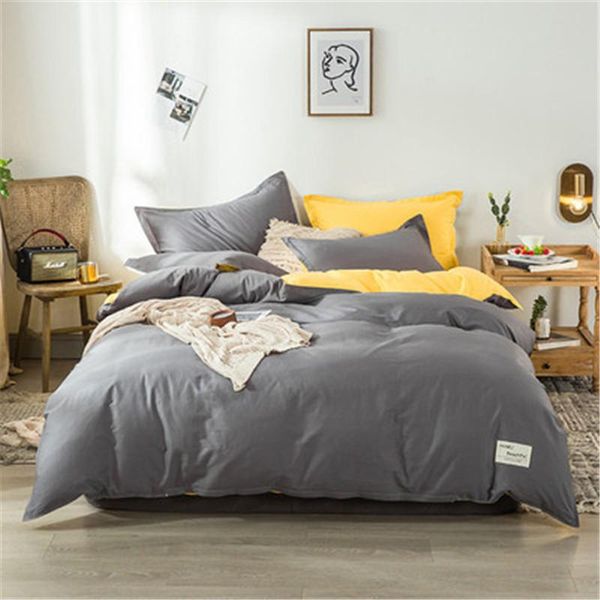 

bedding sets modern pure cotton simple double color household four piece set plain japanese student dormitory three