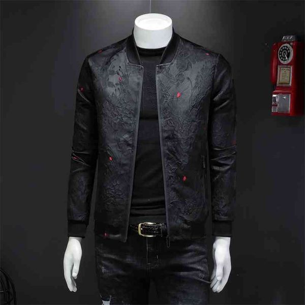 

spring autumn men casual jacket coat flower slim fit pattern bomber jacket men 4xl puff jacquard black bomber jacket men 210819, Black;brown
