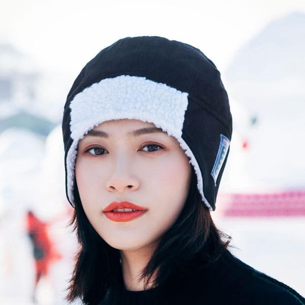 

outdoor hats cotton bomber hat winter autumn warm earflap snow cap windproof ski thermal headwear bonnet, Black;white