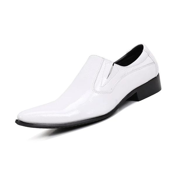 

men's leather flat shoes with pointed toe, shiny face and low size: 37-48, white, Black