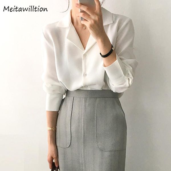 

womens chiffon blouses and 2021 casual solid v-neck long sleeve shirts lady office white shirt blusas women's
