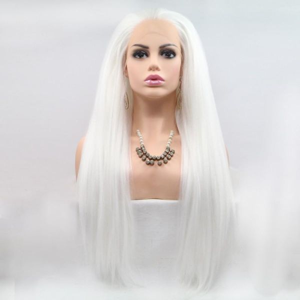 

synthetic wigs venvee long straight lace front for women middle part cosplay white gray red brown fake, Black