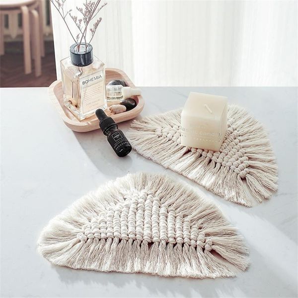 

mats & pads woven coasters handmade absorbent cup pad bohemia tablecloth mat triangle braid heat protection non-slip insulation
