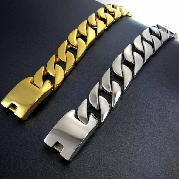 

link, chain hip hop 316l stainless steel big miami curb cuban heavy bracelets trendsetter rapper men accessories bangle 24mm, Black