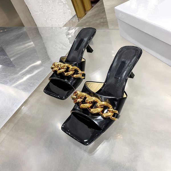 

2021 summer luxury designer sandals high heel slippers women outdoor slides fashion white patent leather slipper shoes party ball womens hee, Black