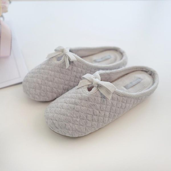 

slippers bowtie winter women home for indoor bedroom house soft bottom cotton warm shoes guests flats, Black