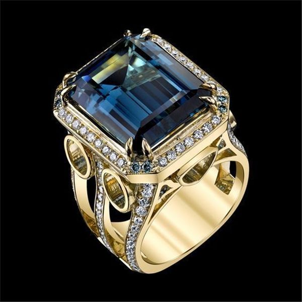 Anello gioielli in zaffiro naturale color oro giallo 14 carati per uomo donna Fine Anillos De Wedding Bizuteria 14 K gemma pura 211217