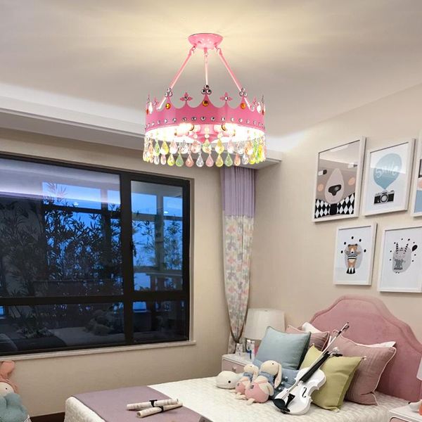 

pendant lamps crown lamp eye protection children's room chandelier nordic ins warm girl boy crystal bedroom net red lighting lb70613