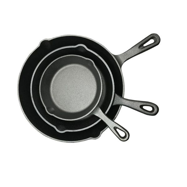 

pans 3 pcs cast iron frying pan non-stick uncoated saucepan egg pancake cooking home kitchen outdoor bbq skillet (16cm/20cm/26cm)