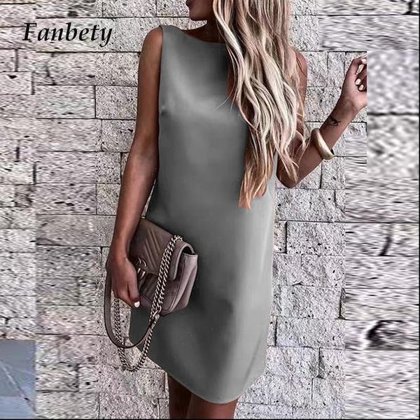 

office lady womens dresses elegant o neck sleeveless mini dress women spring summer party club solid a line vestidos, Black;gray
