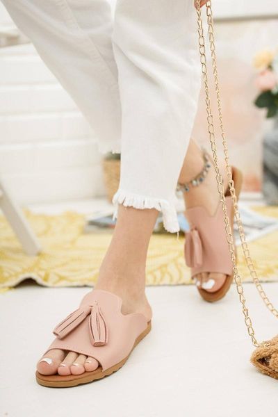 

slippers women pink casual soft outsole home bohÃ§a dowry tassels, Black