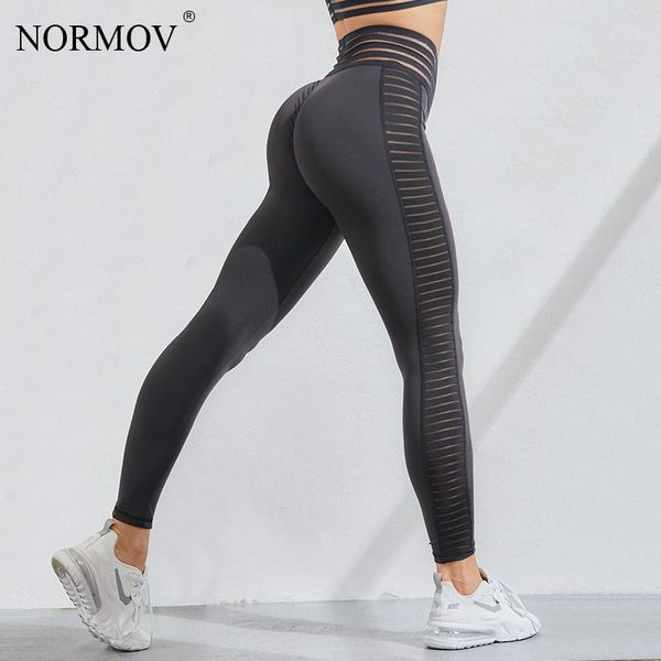 

women's leggings normov high waist women mesh stitching side translucent sports legging casual fitness breathable push up, Black