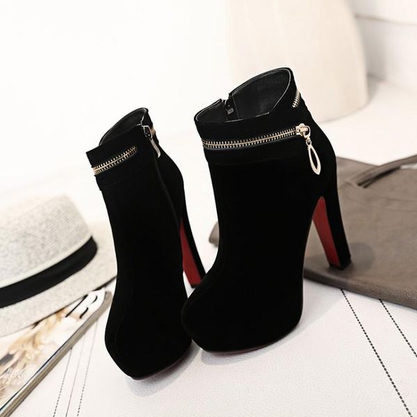 

boots oversized 9 10 -17 women shoes ankle for ladies woman winter metal trim stiletto, Black