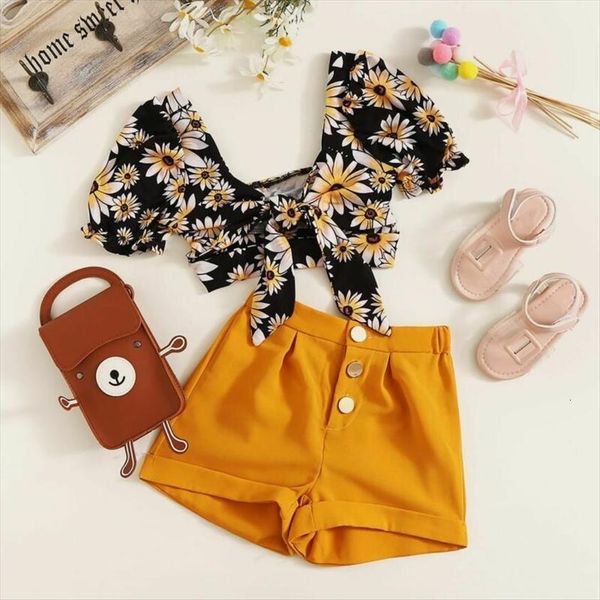 

toddler baby girl two pieces summer clothes set short sleeve t shirt floral shorts suit clothing, White