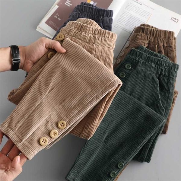 

rimocy causal corduroy harem pants women autumn winter button thick warm woman plus size 3xl solid sweatpants ladies 211115, Black;white
