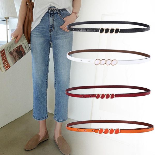 

belts elegant skinny thin strap for ladies girls cowhide dress jeans pants waistband with gold buckle 2021 women's belt, Black;brown