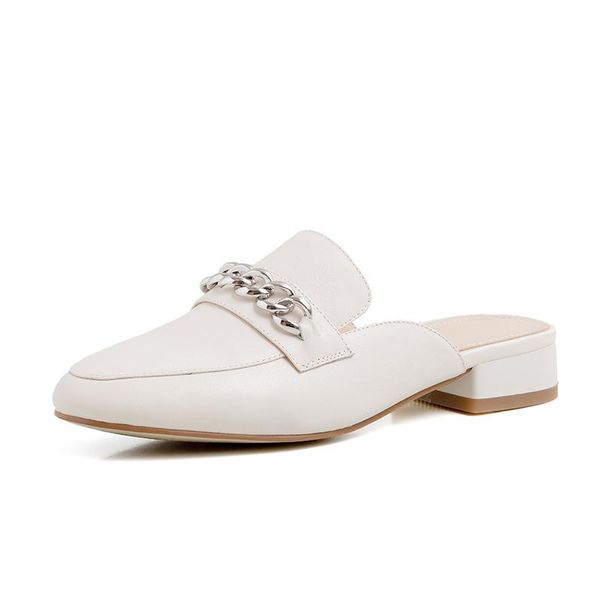 

spring summer women mules slippers metal decoration genuine leather sandals female classic design working office shoes woman, Black