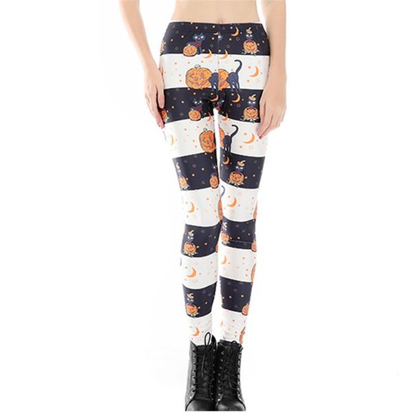 

womens pumpkin lantern digital 3d print leggings pants maiden spandex shiny stretchy costume skinny footless women, Black
