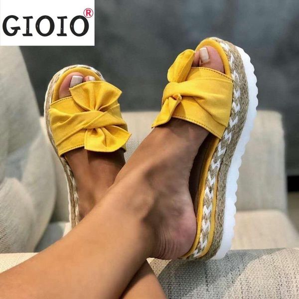 

sandals bow woman platform shoes women 2021 summer slipper indoor outdoor flip-flops beach female slippers, Black